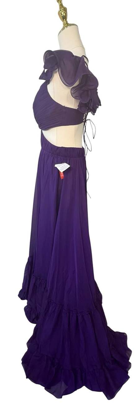 Mac Duggal Size 6 Purple Ruffle Cutout Maxi Dress - Picture 6 of 16